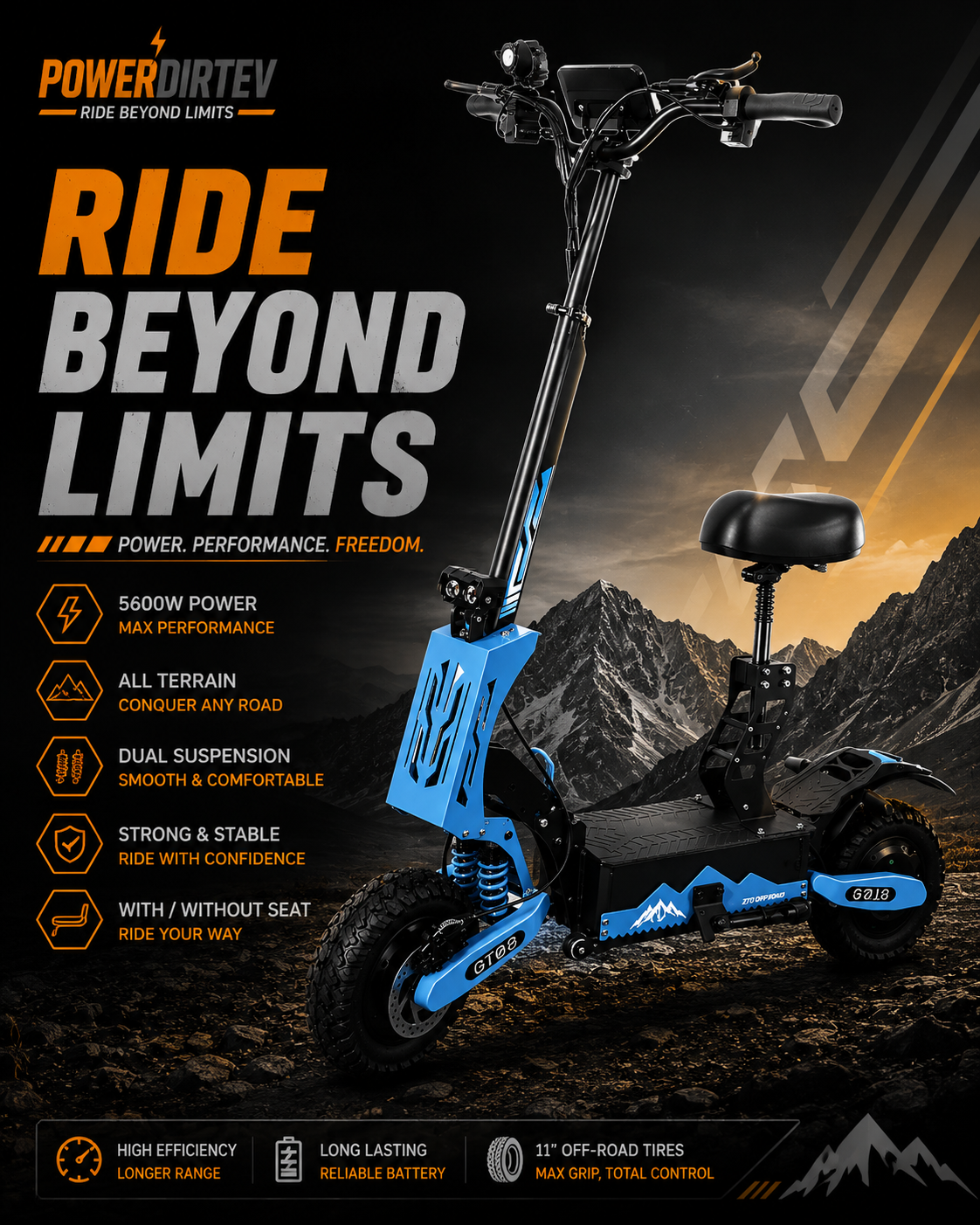 Arwibon 5600W Adult Electric Scooter Dual Motor Top Speed 46MPH,60V27AH, 11-inch Off-Road Tires Sport Folding eScooter